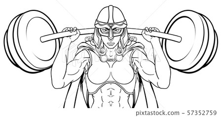 Warrior Woman Weightlifter Lifting Barbell 57352759