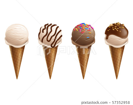 Ice cream scoops in wafer cone 3D set Ice cream scoops in wafer cone 3D set 57352958