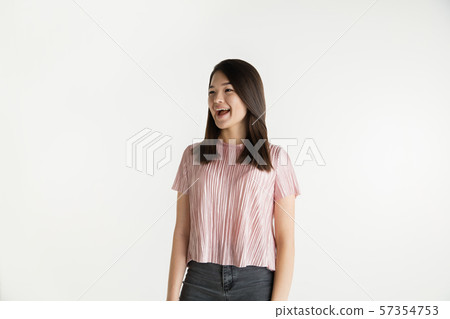 Beautiful girl's half-length portrait on white studio background 57354753