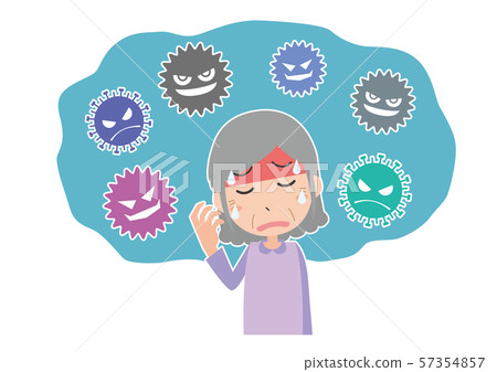 Virus cold flu short length fever elderly woman 57354857