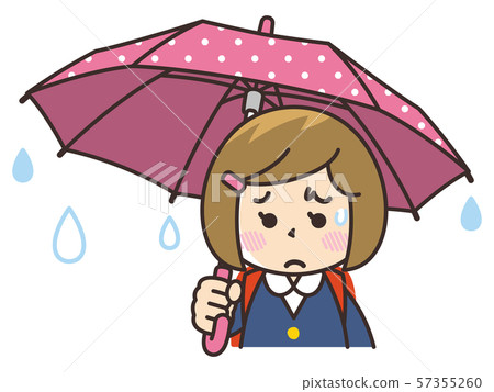 Melancholy elementary school girl with an umbrella Melancholy elementary school girl with an umbrella 57355260