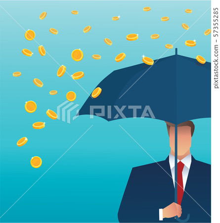 Business man holding an umbrella, money falling from the sky. concept of success. vector illustration EPS10 57355285