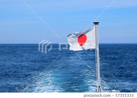 Maritime Self-Defense Force ship wake and Japanese flag Maritime Self-Defense Force ship wake and Japanese flag 57355333
