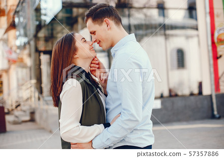 cute couple in a city 57357886