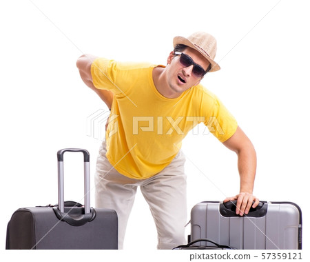 Happy young man going on summer vacation isolated on white Happy young man going on summer vacation isolated on white 57359121