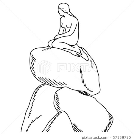 Landmark Little Mermaid statue on the rock 57359750
