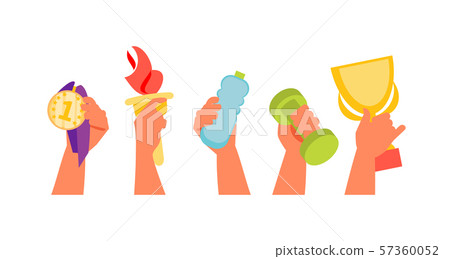 Hands with sport objects vector 57360052