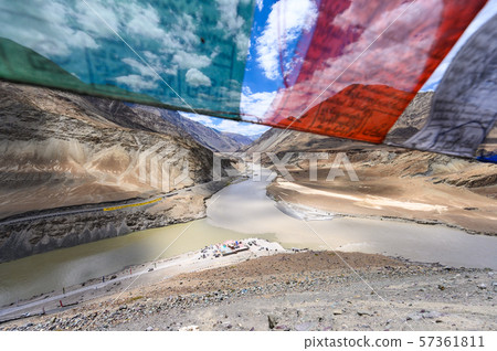 View of confluence of the Indus and Zanskar Rivers in Ladakh 57361811