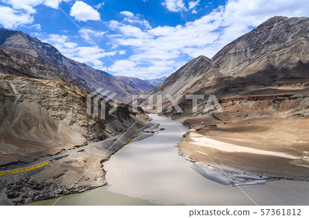 View of confluence of the Indus and Zanskar Rivers in Ladakh 57361812