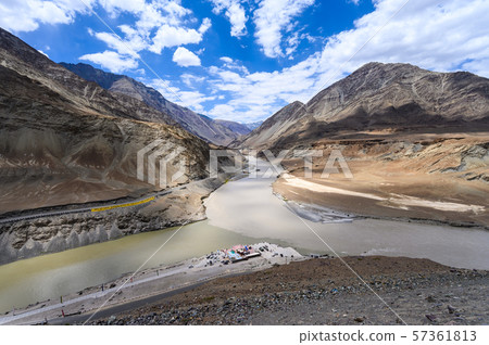 View of confluence of the Indus and Zanskar Rivers in Ladakh 57361813