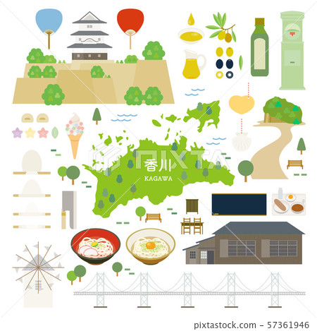 Kagawa Prefecture special product sightseeing illustration set 57361946