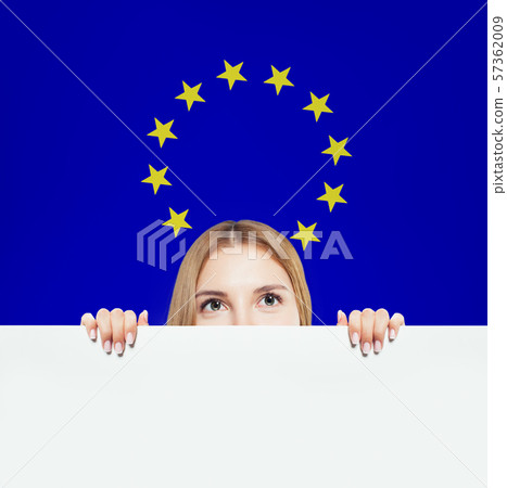 Happy woman showing white background  57362009