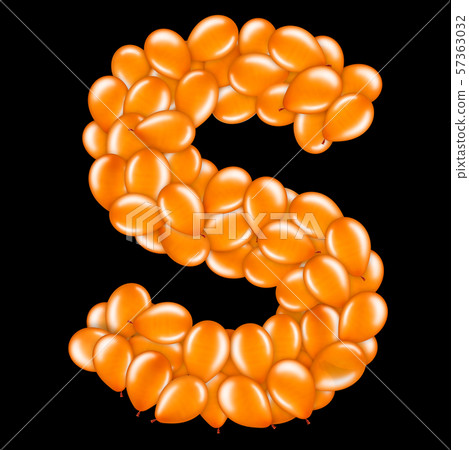 Orange letter S from helium balloons part of English alphabet. 57363032