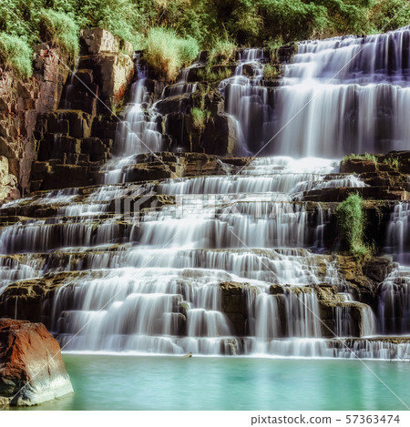 Flowing water of Pongour cascade waterfall. Da Flowing water of Pongour cascade waterfall. Da 57363474