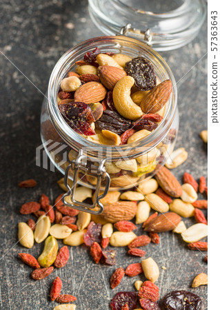 Mix of various nuts and raisins Mix of various nuts and raisins 57363643