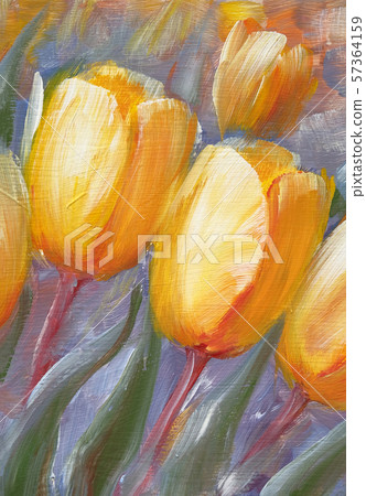 Yellow Tulips Garden Oil Painting On Canvas Stock Illustration