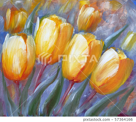 Yellow tulips garden. Oil painting on canvas 57364166