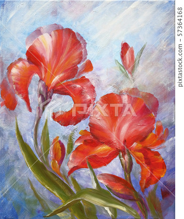 Beautiful flowers irises. Oil painting on canvas Beautiful flowers irises. Oil painting on canvas 57364168