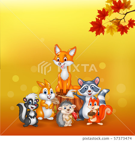 Cartoon wild animals with autumn background 57373474
