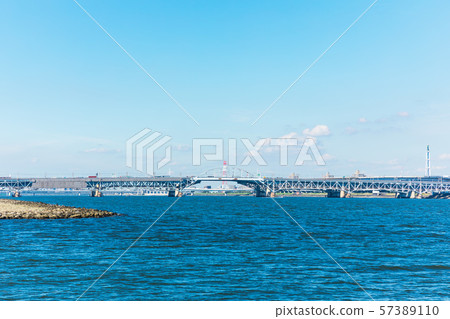 (Tokyo-city view) A view of the Arakawa Bay Bridge from the Wakasu Seaside Park 1 (Tokyo-city view) A view of the Arakawa Bay Bridge from the Wakasu Seaside Park 1 57389110