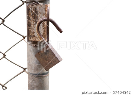 Close up of an old lock and a rusty chain on an 57404542