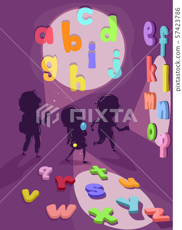 Stickman Kids Flashlight Alphabet Illustration 57423786