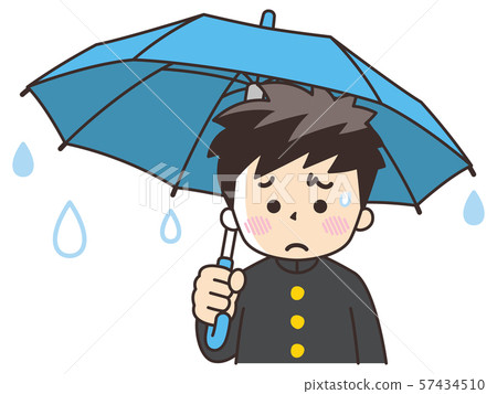 一個憂鬱的高中男生帶著雨傘 一個憂鬱的高中男生帶著雨傘 57434510