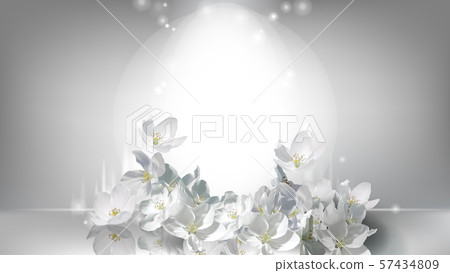 Cosmetic realistic poster, falling jasmine flowers Cosmetic realistic poster, falling jasmine flowers 57434809