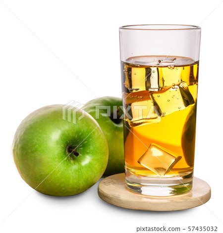 glass with apple juice and ice and decorated 57435032