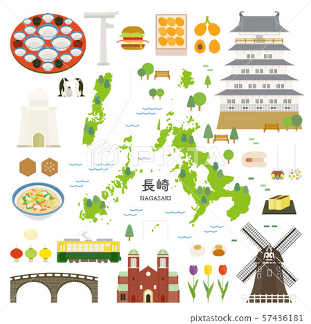 Nagasaki Prefecture special product sightseeing illustration set 57436181