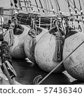 Buoys on the deck of a sailboat, close-up 57436340