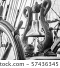 Ship's Bell and wheel the old sailboat, close-up 57436345