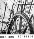 Ship's Bell and wheel the old sailboat, close-up 57436346