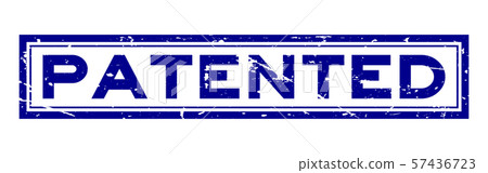 Grunge blue patented word square rubber seal stamp Grunge blue patented word square rubber seal stamp 57436723