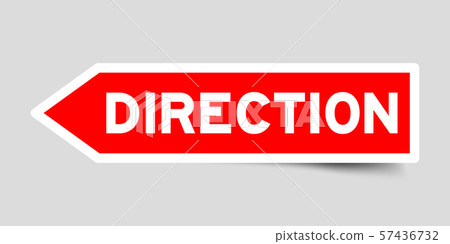 Label sticker in red color arrow shape as word direction Label sticker in red color arrow shape as word direction 57436732