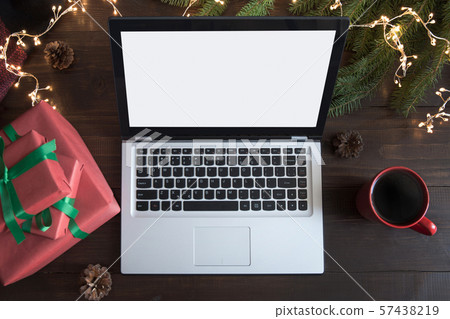Screen laptop with space for text. Xmas planning. Screen laptop with space for text. Xmas planning. 57438219