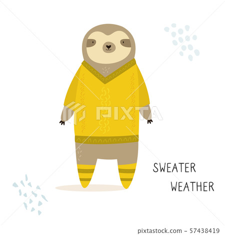 Funny sloth in a knitted sweater. Holiday print Funny sloth in a knitted sweater. Holiday print 57438419