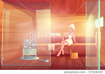 Woman in sauna take steam wellness spa procedure 57438429