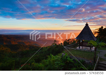 Scenic view of colorful sunset in mountains on Scenic view of colorful sunset in mountains on 57438550
