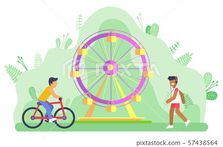 Ferris Wheel Amusement Park and Bicyclist Man 57438564