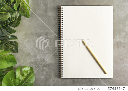 blank sketchbook and green leaves blank sketchbook and green leaves 57438647