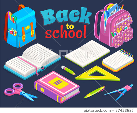 Back to School Concept, Stationery Set Vector - Stock Illustration ...