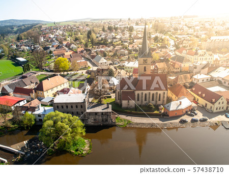 View of Sazava River and St. Peter's and Paul's Church from Ledec Castle, Ledec nad Sazavou, Czech 57438710
