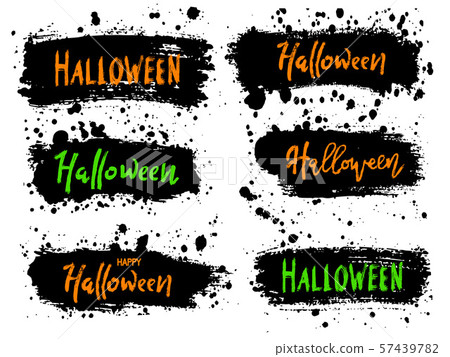 Happy Halloween vector lettering on black splash background. Hol Happy Halloween vector lettering on black splash background. Hol 57439782