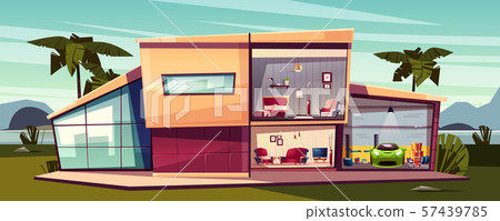 cartoon cottage, detached house cross section cartoon cottage, detached house cross section 57439785