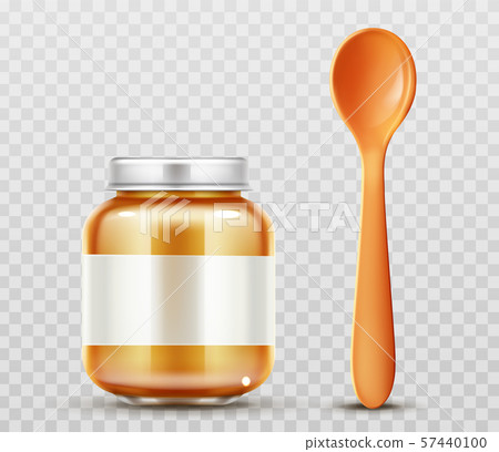Baby food jar with spoon glass puree closed bottle 57440100