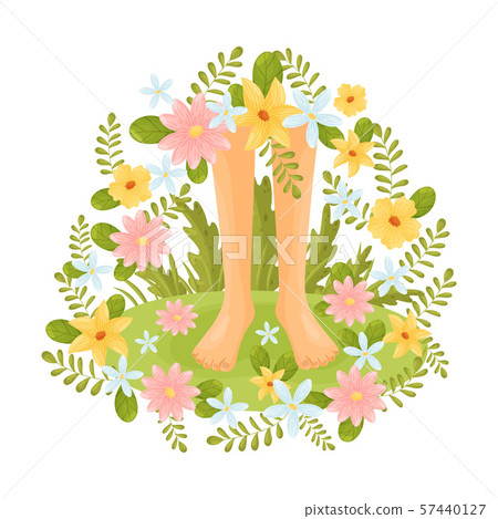 Bare feet surrounded by flowers. Vector illustration. 57440127