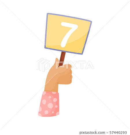 Square plate with number 7 in hand. Vector illustration on a white background. Square plate with number 7 in hand. Vector illustration on a white background. 57440293