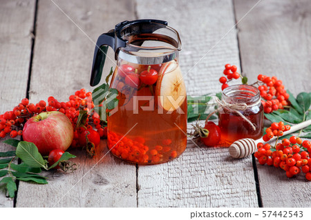 Hot tea from rosehip berries and fruit in 57442543
