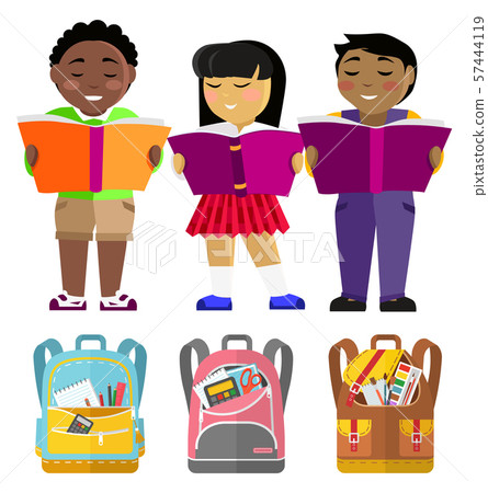 School Stuents or Pupils with Books and Schoolbags School Stuents or Pupils with Books and Schoolbags 57444119